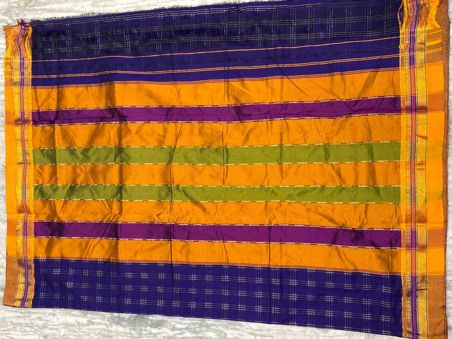 Elegant Royal Blue Kuppadam Pattu Saree with Zari Checks & Vibrant Multi-Color Pallu - pochampallysarees.com