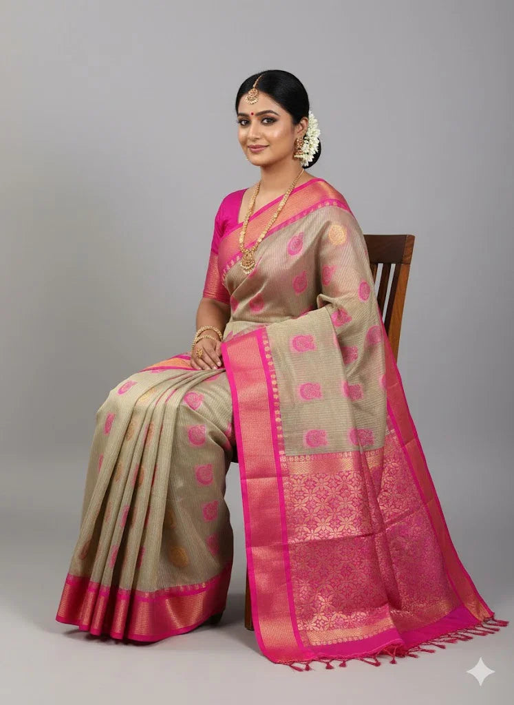 Pure Kuppadam Silk Cotton Saree with Traditional Zari Motifs and Contrast Border | Handwoven Sico Saree for Festivals & Weddings - pochampallysarees.com
