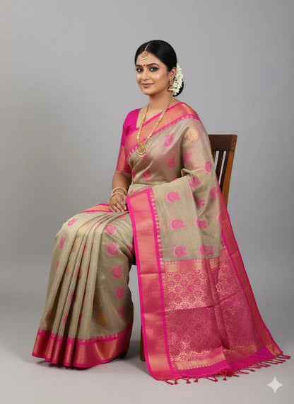 Pure Kuppadam Silk Cotton Saree with Traditional Zari Motifs and Contrast Border | Handwoven Sico Saree for Festivals & Weddings - pochampallysarees.com