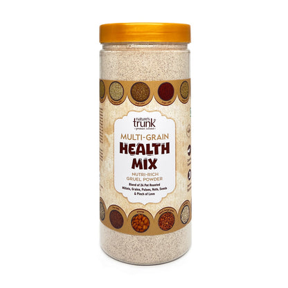 Close-up of multi grain healthy flours health mix powder — rich blend of multi grain flours for nutrient-dense, high-fiber, healthy baking and cooking.