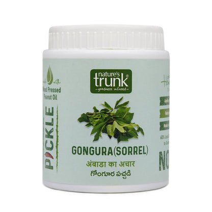 Nature’s Trunk best gongura pickle jar made from fresh sorrel leaves, authentic Andhra style homemade pickle