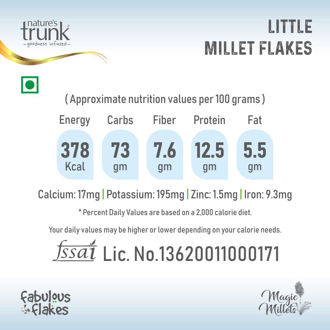 Nature’s Trunk Little Millet Flakes healthy breakfast image, shop little millet flakes, samalu atukulu