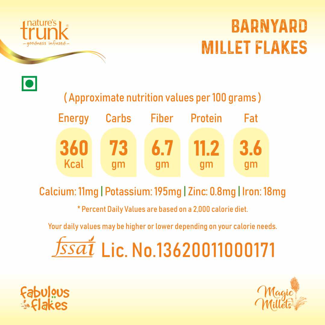 Nature’s Trunk barnyard millet flakes 450g nutritional values – best barnyard millet flakes for healthy gluten-free diet