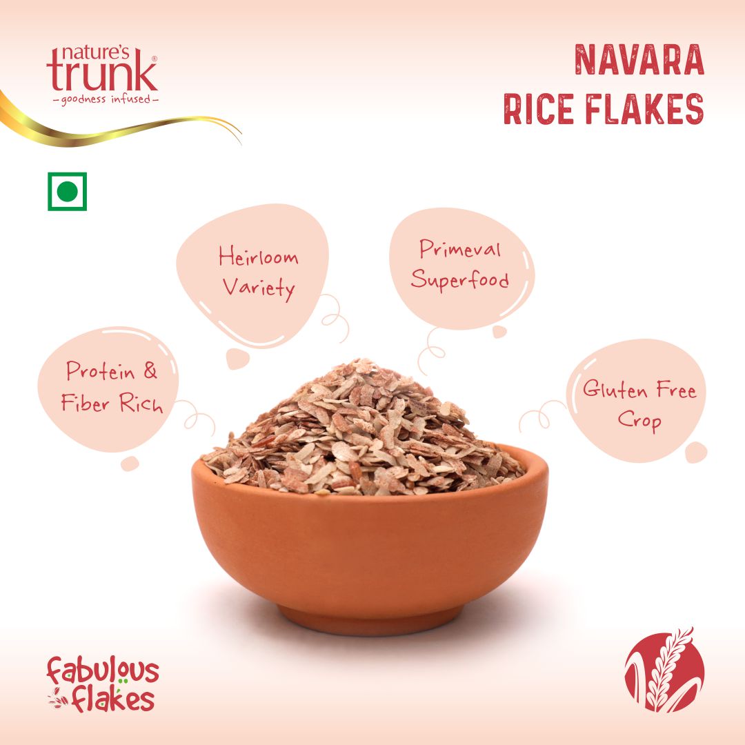 Nature’s Trunk Navara Red Rice Flakes 600g pack front showing healthy breakfast option – buy navara millet flakes online