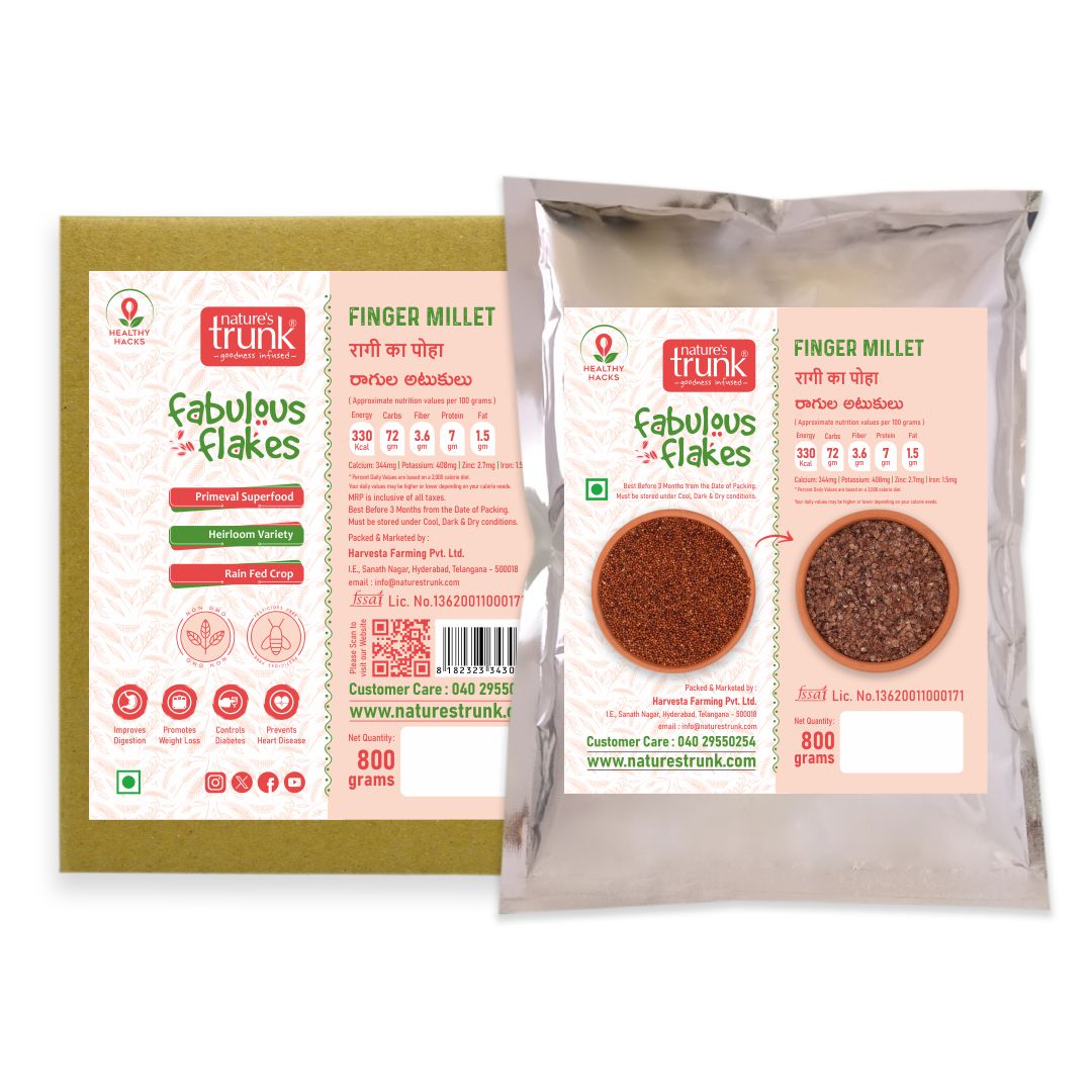 Nature’s Trunk product display of healthy organic foods – premium nutrition range, buy finger millet flakes online