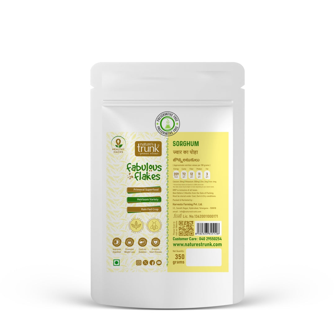 Nature’s Trunk Sorghum Flakes 350g pack front showing healthy whole grain breakfast – jonna atukulu wholesome cereal