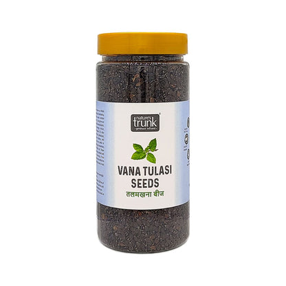 Front view of Nature’s Trunk 250g Vana Tulasi Seeds pack – natural and pure tulasi seeds