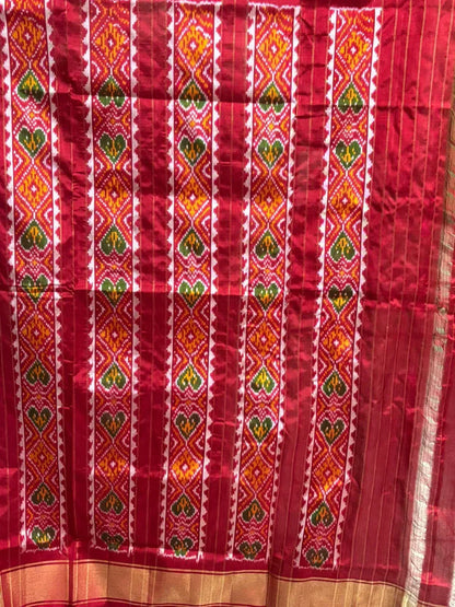 POCHAMPALLY SILK PATOLA WHITE RED SARI - pochampallysarees.com