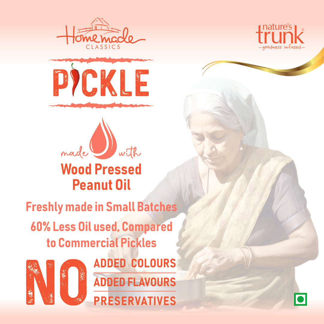 Homemade pandumirchi pickle prepared in small batches using wood pressed oil, authentic pandumirchi pickle online