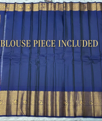 Pure Gadwal Silk Saree in Pastel Mint Green with Navy Blue Temple Border & Grand Gold Zari Pallu | Traditional Handloom Wedding Saree - pochampallysarees.com