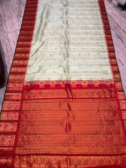 Pure Gadwal Silk Mint Green & Red Saree - pochampallysarees.com