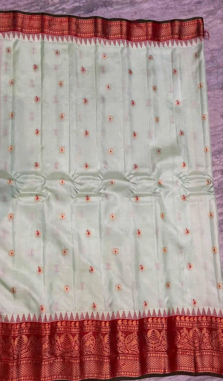 Pure Gadwal Silk Mint Green & Red Saree - pochampallysarees.com