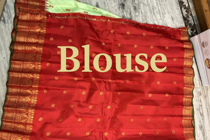 Pure Gadwal Silk Mint Green & Red Saree - pochampallysarees.com