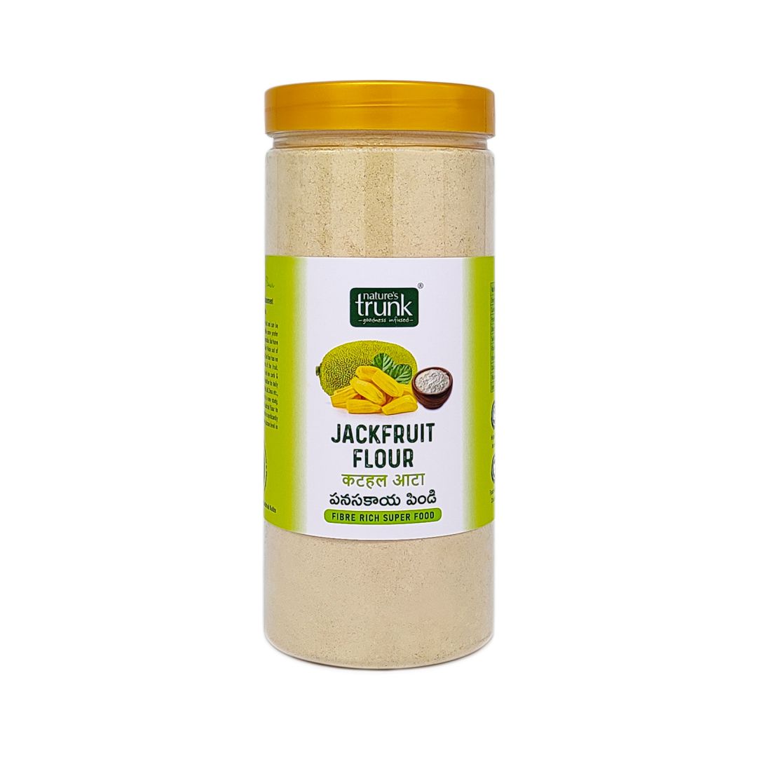 Front view of Raw Jackfruit Flour 600g pack — premium quality raw jackfruit flour for low-GI recipes. Buy raw jackfruit online for healthy lifestyle choices.