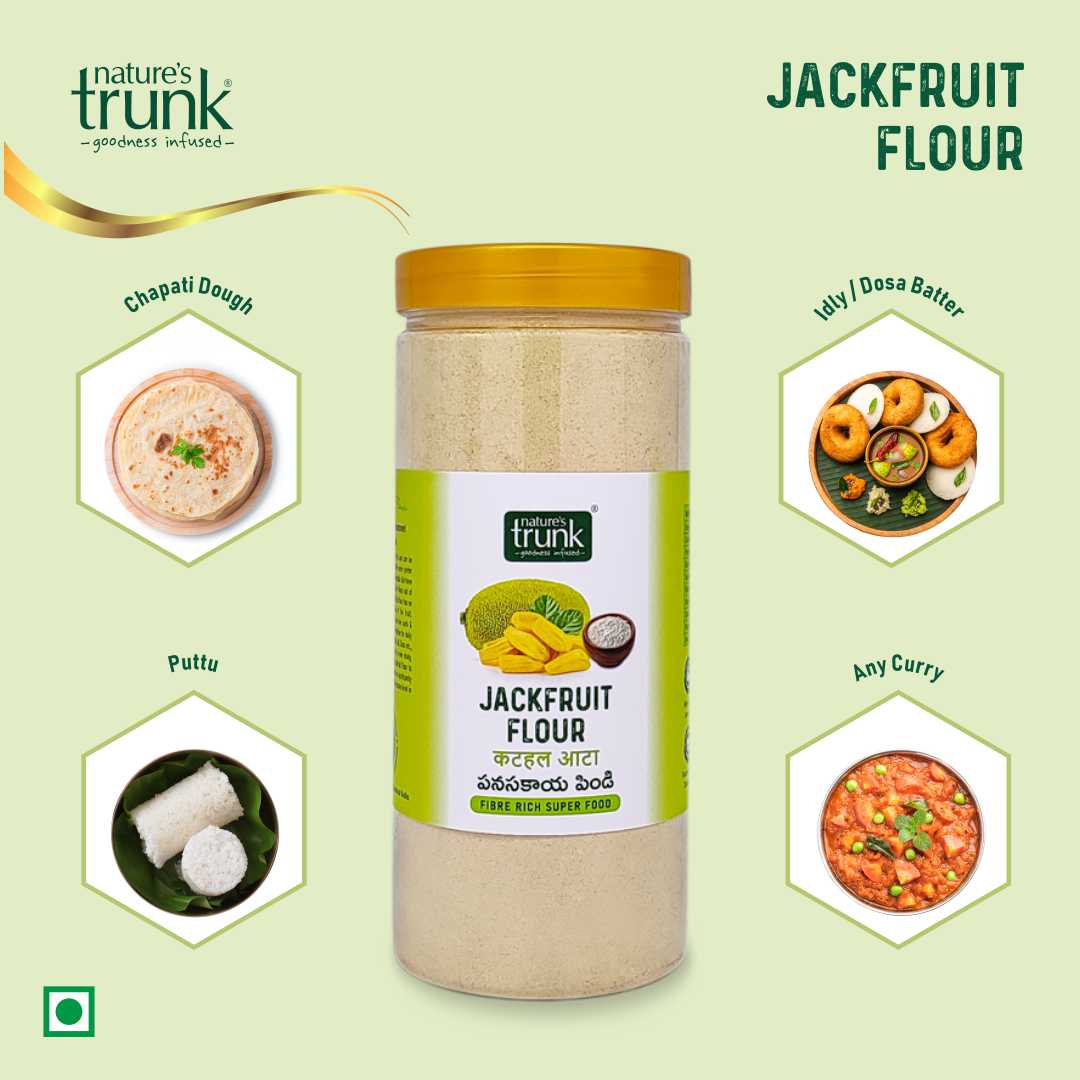 Raw Jackfruit Flour recipe usage image showing healthy dishes prepared with raw jackfruit flour — perfect for diabetic-friendly and fiber-rich meals.