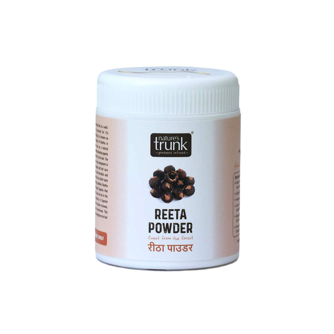 Reetha powder 175 g pack by Nature’s Trunk — authentic kumkudu kaya powder for natural shampooing. Buy reetha powder online for healthy hair.