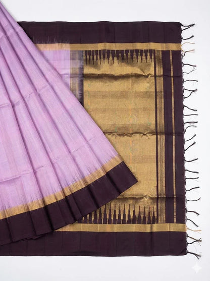 Elegant Pastel Pink Soft Silk Saree with Contrast Dark Coffee-Black Zari Border & Designer Pallu - pochampallysarees.com