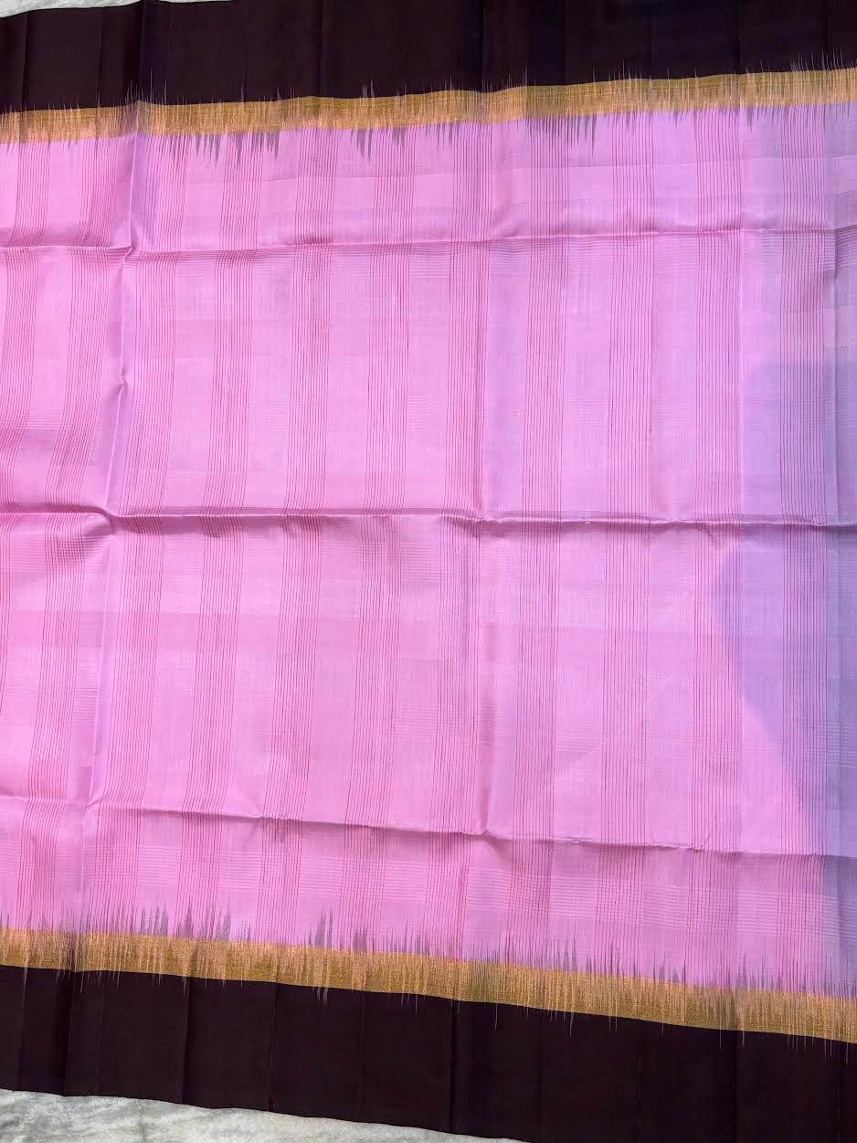 Elegant Pastel Pink Soft Silk Saree with Contrast Dark Coffee-Black Zari Border & Designer Pallu - pochampallysarees.com