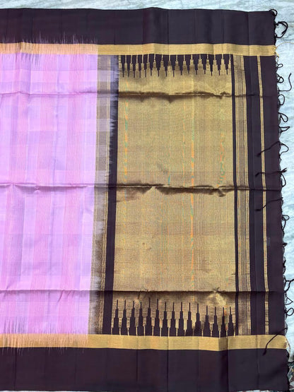 Elegant Pastel Pink Soft Silk Saree with Contrast Dark Coffee-Black Zari Border & Designer Pallu - pochampallysarees.com