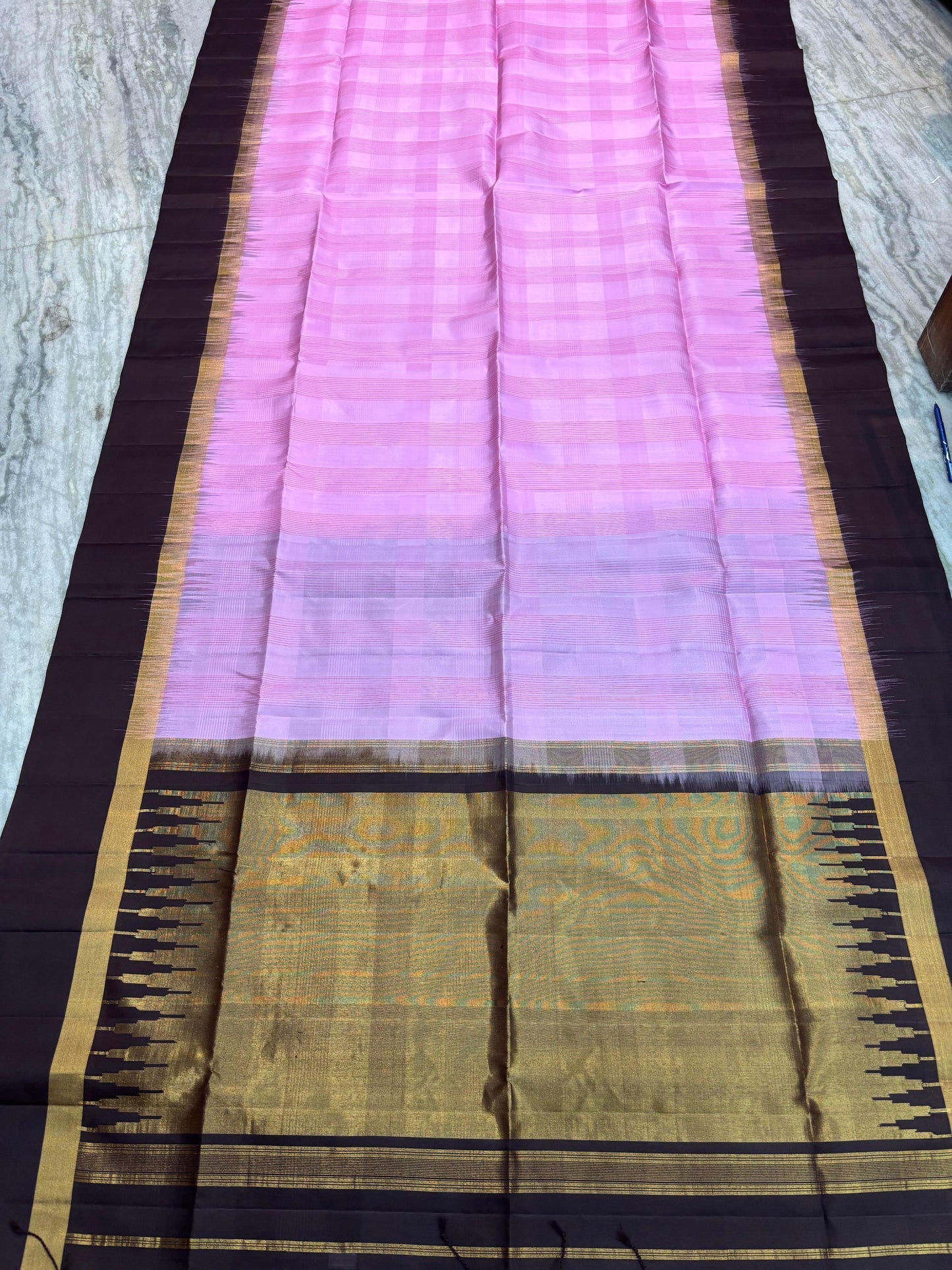Elegant Pastel Pink Soft Silk Saree with Contrast Dark Coffee-Black Zari Border & Designer Pallu - pochampallysarees.com
