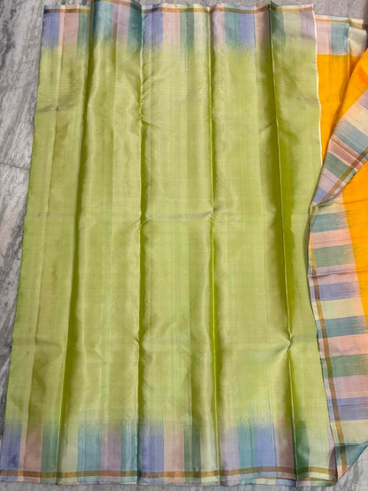 Soft Silk Saree Yellow | Latest Kanchi Design with Striped Zari Border & Blouse Piece - pochampallysarees.com