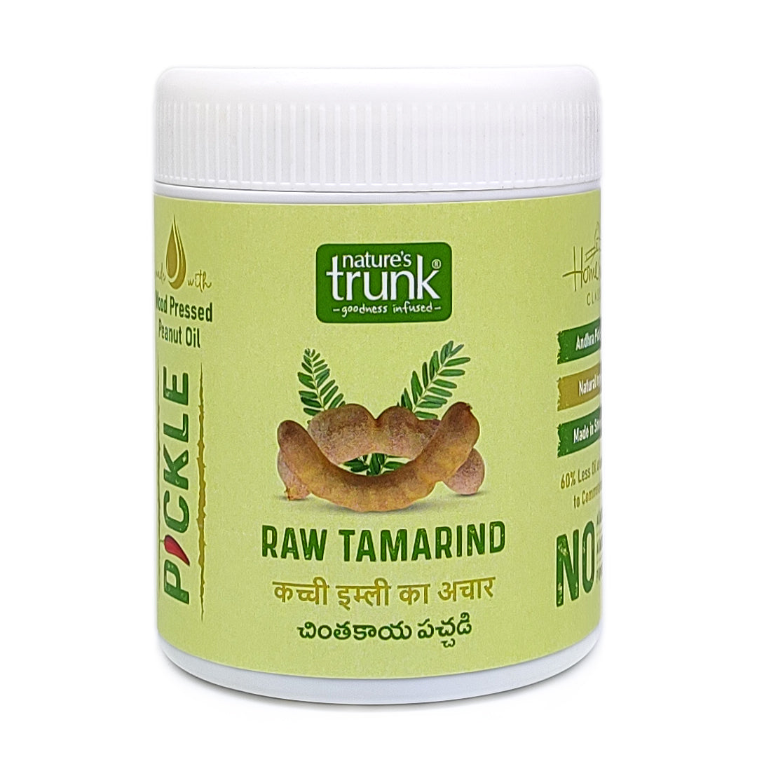 Nature’s Trunk raw tamarind pickle jar with natural spices and wood pressed oil, traditional tamarind pickle