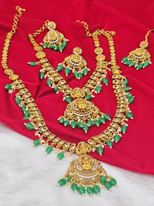 Semi Bridal  with tikka Set With  Green Beads nakshi Model just 2999