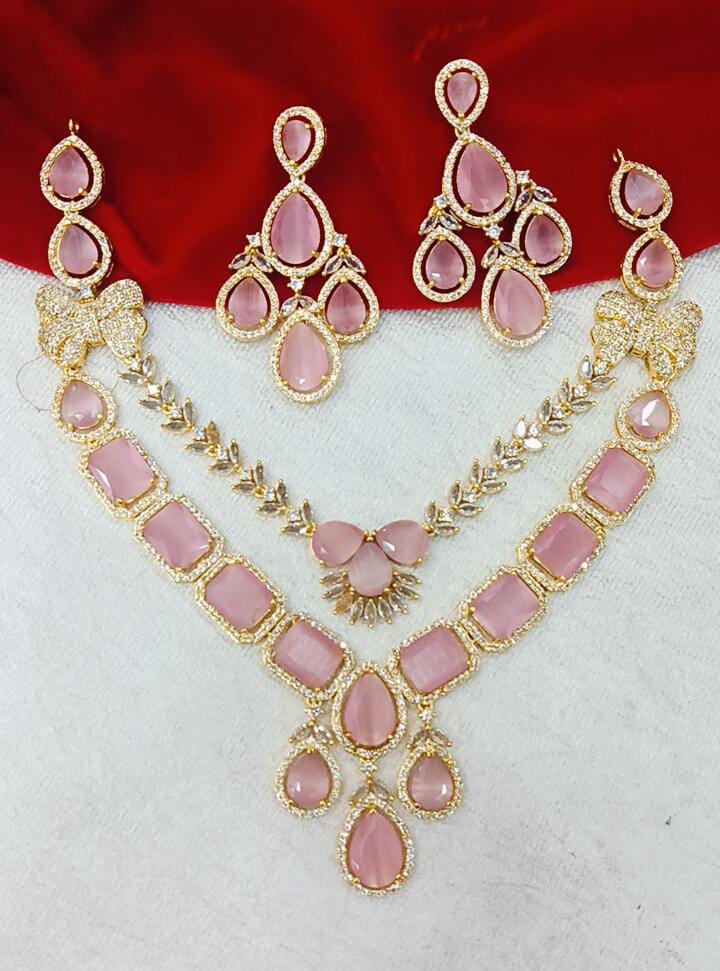 designer neckset with baby pink stone just 1799