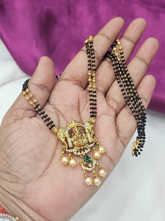 Antique nakshi black beads green stone just 499