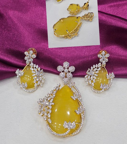 Diamond replica pendant with yellow colour eartops just 1699