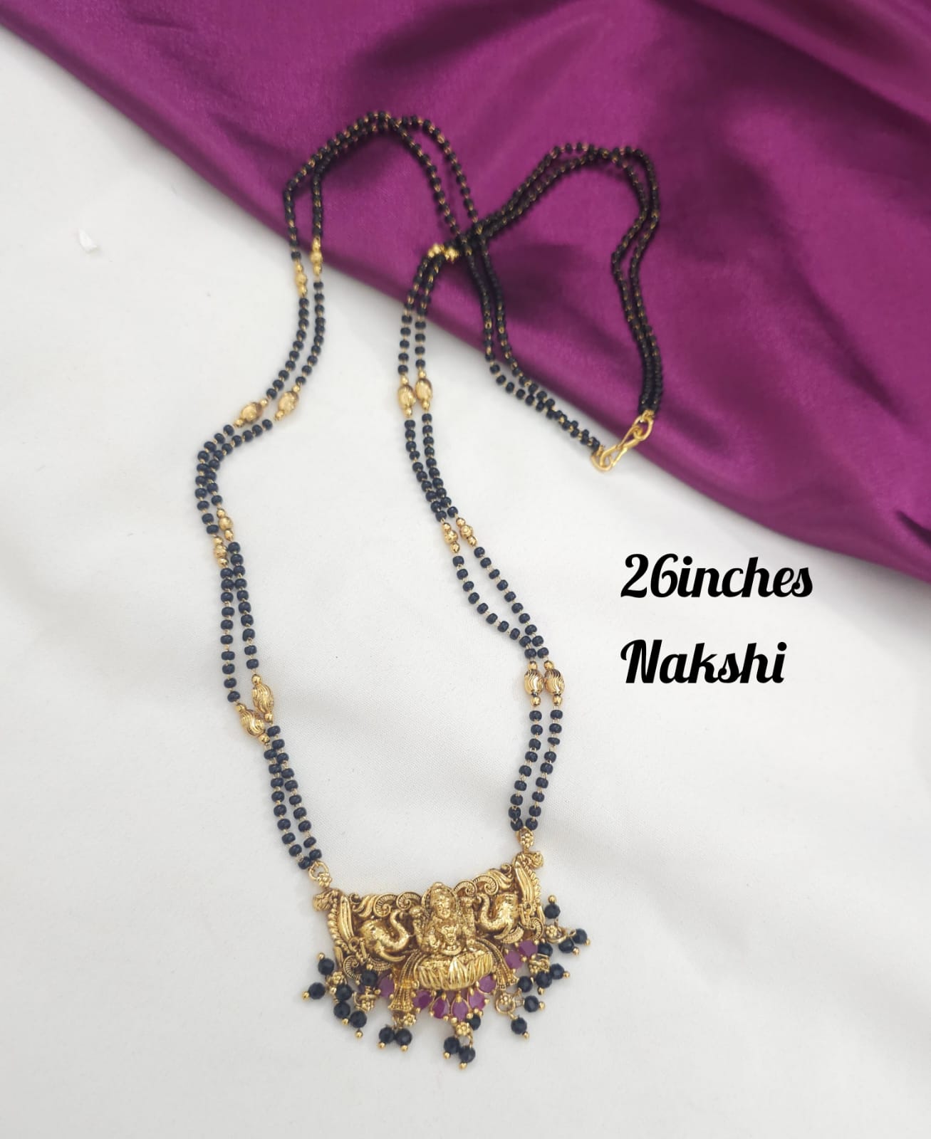 Long nakshi black beads 650 free shipping pink stone