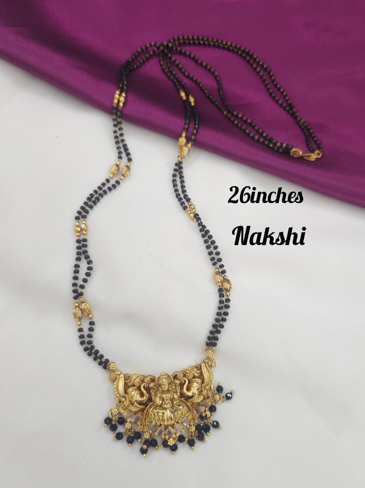 Long nakshi black beads 650 free shipping white stone