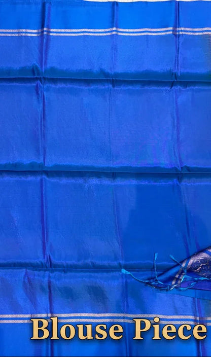 Elegant Dual-Tone Pure Soft Silk Saree with Ananda Blue Border & Blouse | Buy Online - pochampallysarees.com