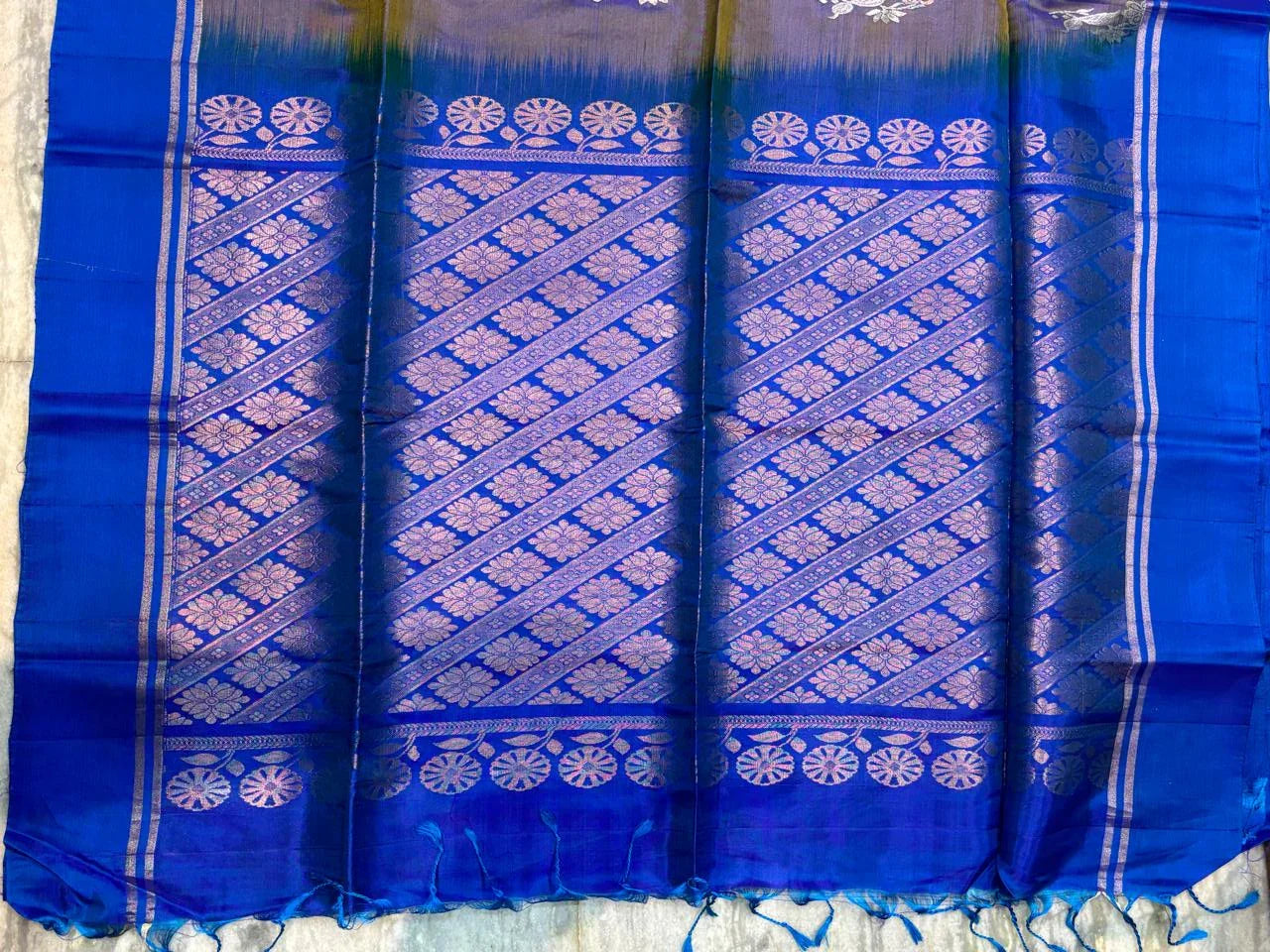 Elegant Dual-Tone Pure Soft Silk Saree with Ananda Blue Border & Blouse | Buy Online - pochampallysarees.com