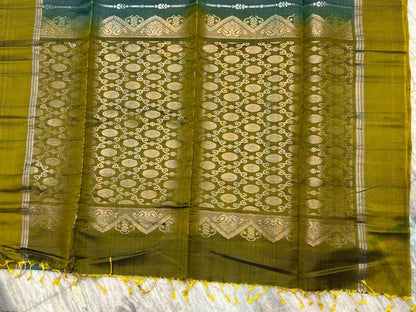 Premium Pure Soft Silk Saree in Teal Green with Olive Zari Brocade Pallu | Traditional Festive & Wedding Wear - pochampallysarees.com