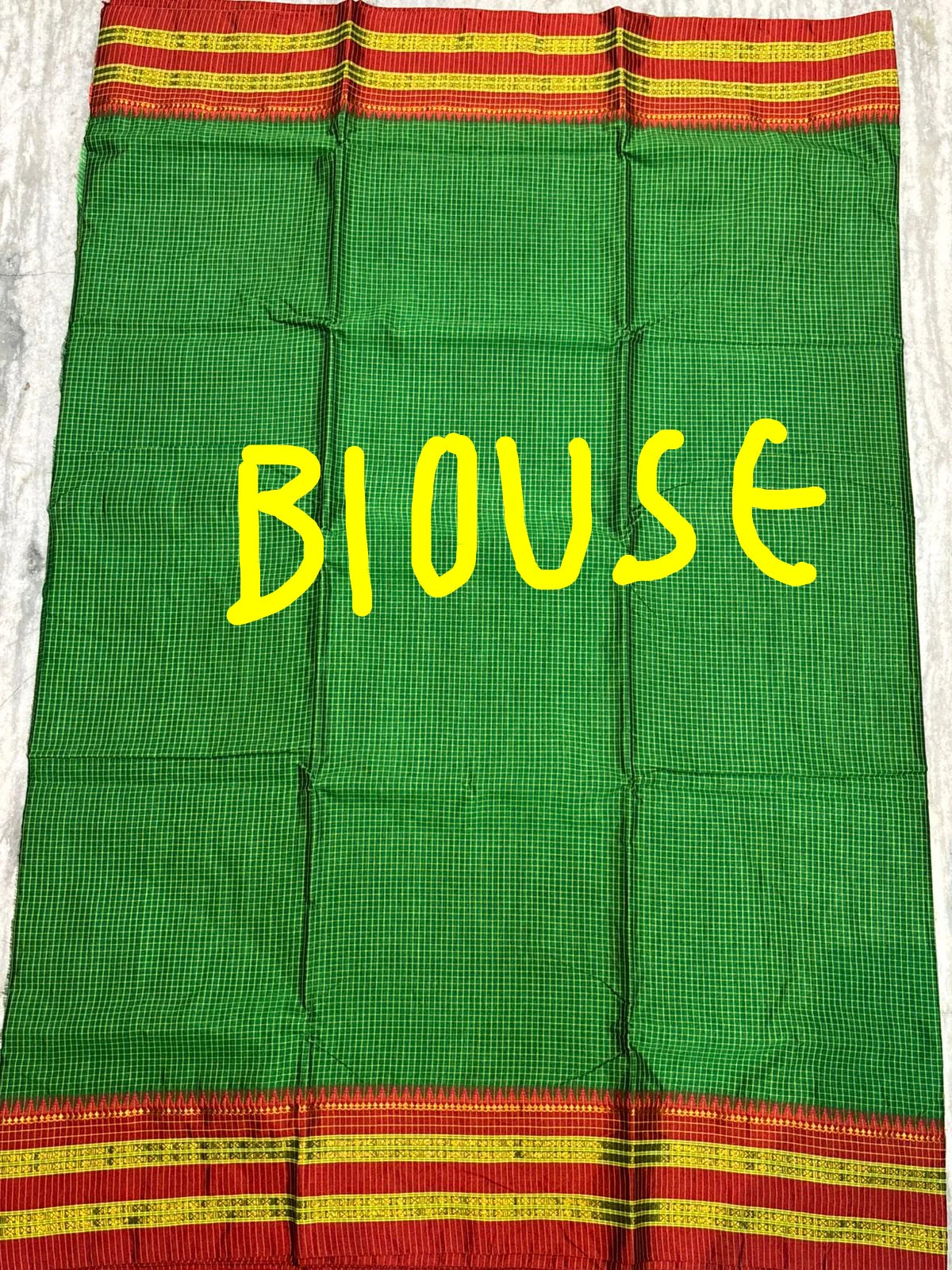 Authentic Pure Gadwal Silk Saree in Vibrant Green with Classic Checks & Contrast Red Zari Border - pochampallysarees.com