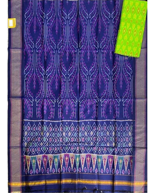 IKAT SICO BLUE WITH GREEN COLOR DRESS MATERIAL-14 - pochampallysarees.com