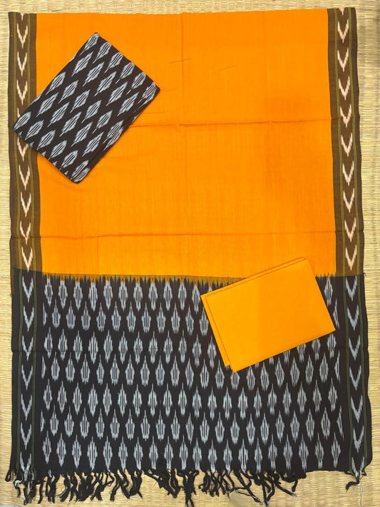 Ikkat Dress Material Yellow Black - pochampallysarees.com