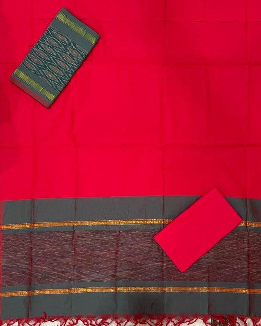 IKKAT RED COLOR DRESS MATERIAL - pochampallysarees.com