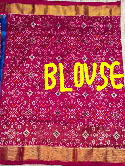 Pure Ikkat Silk Saree - Royal Blue & Magenta | Traditional Pochampally Handloom with Elephant & Bird Motifs | Festive Wedding Pattu Saree - pochampallysarees.com