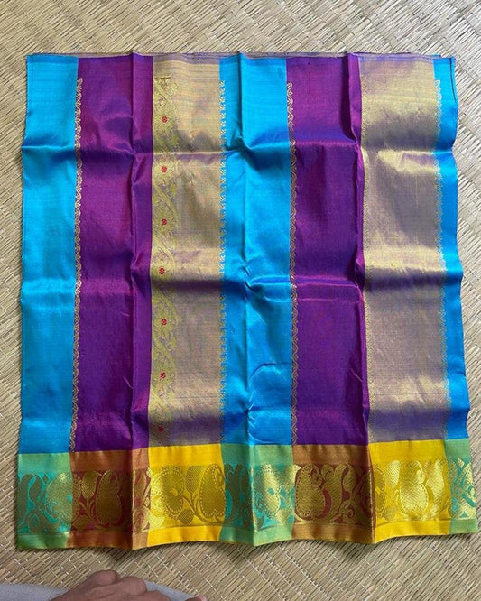 KANCHIPURAM PATTU MULTI COLOR PAVADAI FOR BABIE - pochampallysarees.com