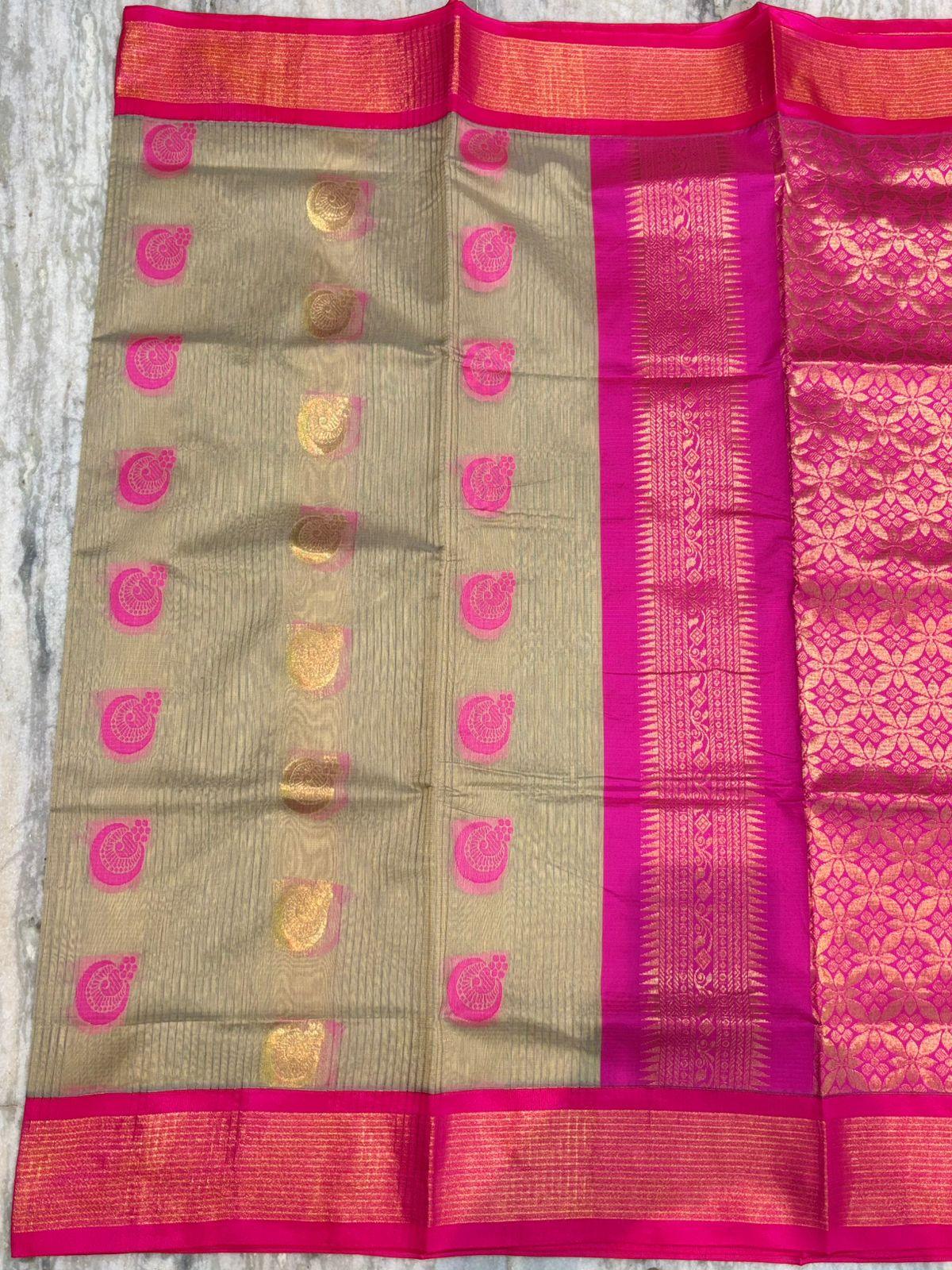 Pure Kuppadam Silk Cotton Saree with Traditional Zari Motifs and Contrast Border | Handwoven Sico Saree for Festivals & Weddings - pochampallysarees.com