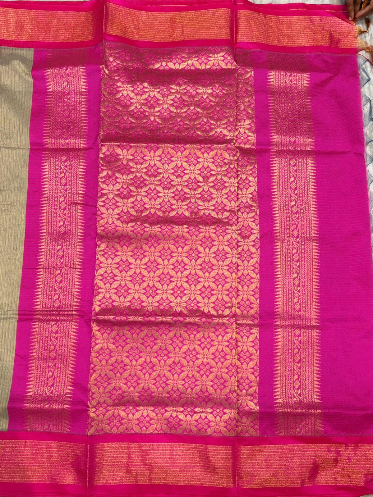 Pure Kuppadam Silk Cotton Saree with Traditional Zari Motifs and Contrast Border | Handwoven Sico Saree for Festivals & Weddings - pochampallysarees.com