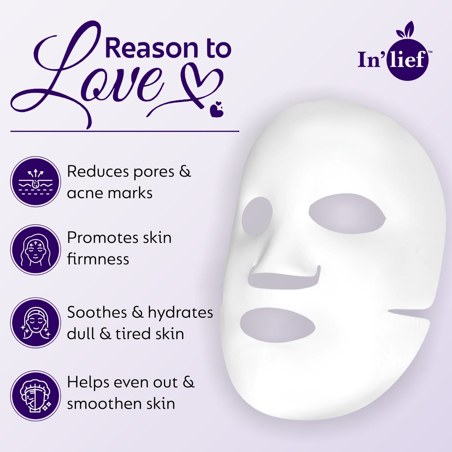 In'Lief Sheet Mask Pack of 4 - 25ml | Vitamic C | Hyaluronic Acid | Niacinamide | Salicylic Acid | Rich in Peptides & Collagen