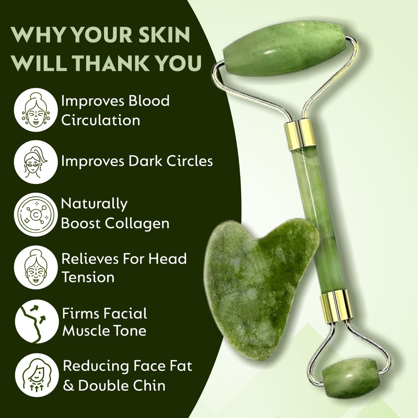 Jade Roller & Gua Sha Combo | Natural Facial Massage Tool for Youthful Skin