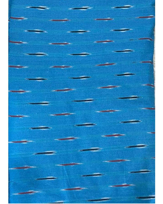 POCHAMPALLY IKAT COTTON ANANDA BLUE COLOR FABRIC - pochampallysarees.com