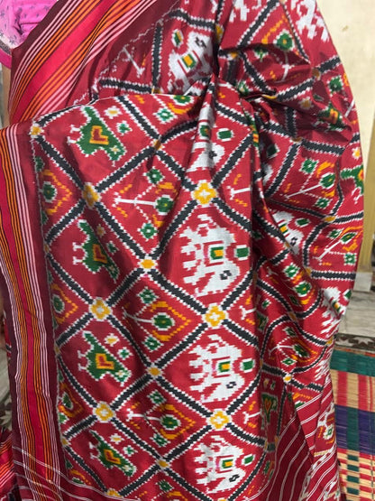 Pure Pochampally Ikkat Silk Patola Maroon Sari - pochampallysarees.com