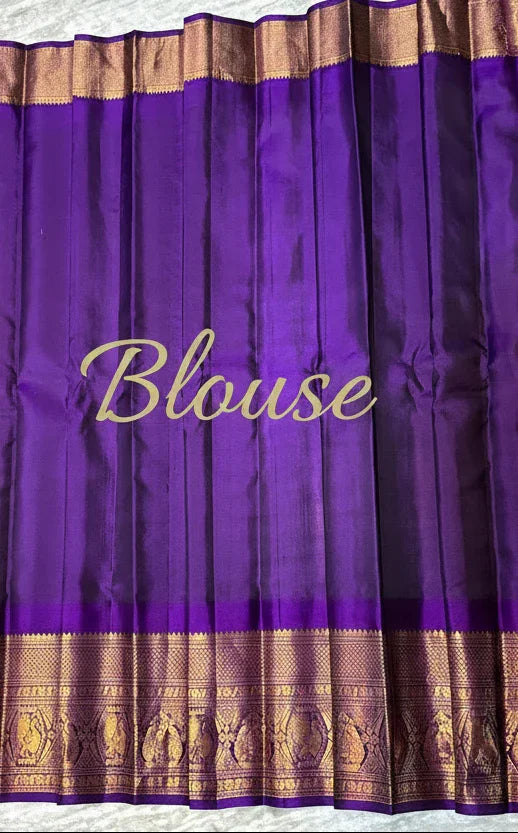 Pure Gadwal Silk Saree in Pearl White & Deep Purple | Rich Gold Zari Temple Border | Traditional Handloom Wedding Pattu Saree - pochampallysarees.com