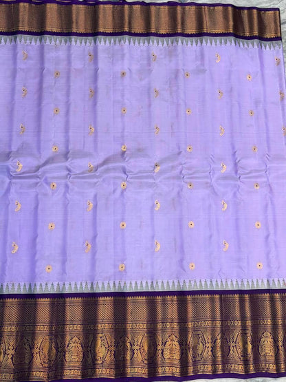 Pure Handloom Gadwal Silk Saree in Lavender & Deep Purple | Rich Gold Zari Temple Border & Paisley Pallu | Traditional Wedding & Festive Wear - pochampallysarees.com