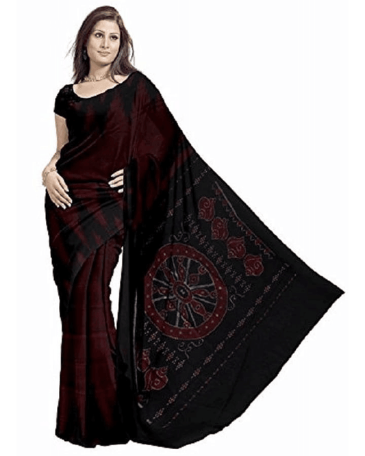 RED AND BLACK COLOR IKKAT COTTON SAREE - pochampallysarees.com